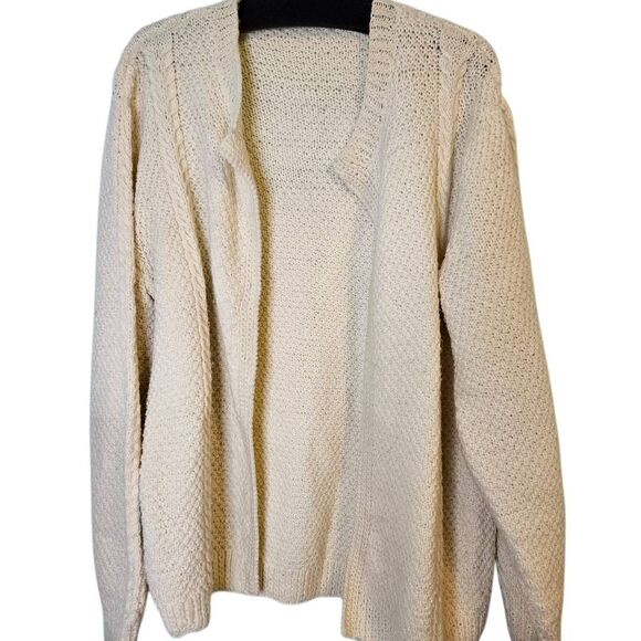 Hand knit cream colored cardigan.  XL.   #913 - Picture 1 of 4